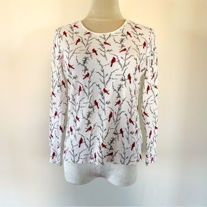 Croft and Barrow white and red bird print sweatshirt
